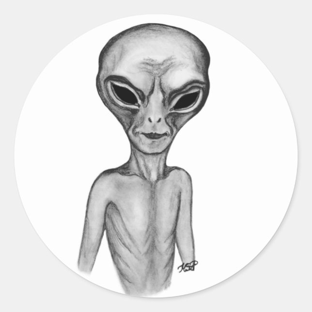 Sticker Rond Alien gris, je veux croire (Devant)