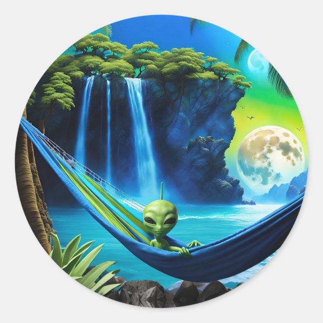 Sticker Rond Alien Hammock sur Beach Vacances (Devant)