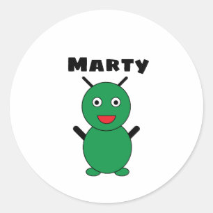 Sticker Rond Alien Martian Cute Green Cartoon Personnaliser