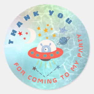 Sticker Rond Alien Merci   turquoise Anniversaire Favoriser