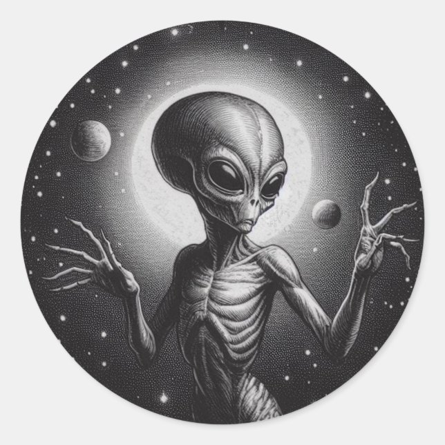 Sticker Rond Alien spatial en science-fiction (Devant)