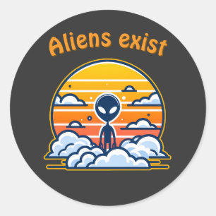 Sticker Rond Alien Sunset esthétique Coucher de soleil Alien