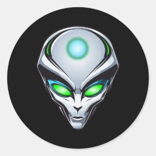 Sticker Rond Alien UFO Abduction espace fête d'anniversaire