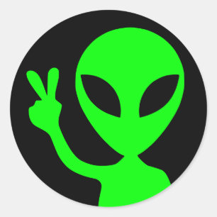 Sticker Rond Alien vert clair et pacifique noir