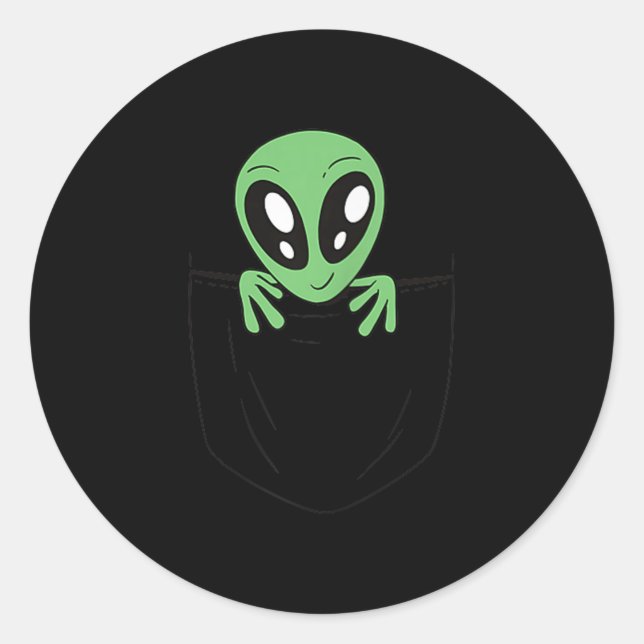 Sticker Rond Alien Vert Dans Une Poche Drôle Sci Fi Graphique (Devant)