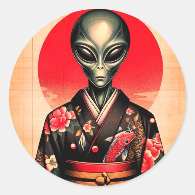 Sticker Rond Aliens and Dawn in Japan (Devant)