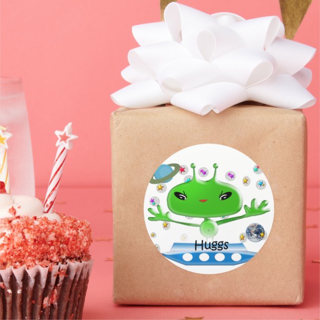 Sticker Rond Aliens de l'espace extra-atmosphérique vert mignon (Fête)