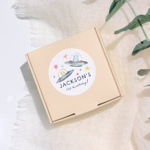 Sticker Rond Aliens de l'espace Planètes & Commence 1ère fête d