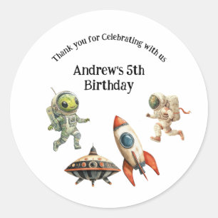Sticker Rond Aliens de vaisseau spatial Astronautes Rocket Boys