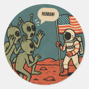 Sticker Rond Aliens et astronautes amusants dans l'espace