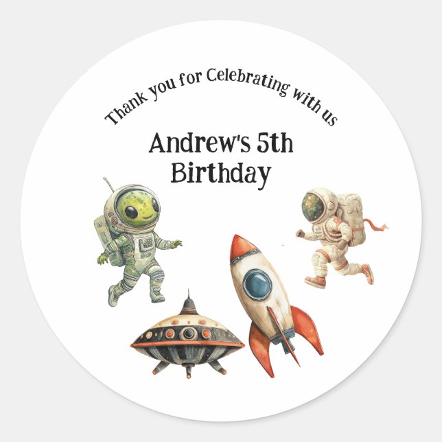 Sticker Rond Aliens Vaisseau Spatial Astronautes Fusée Garçons  (Devant)