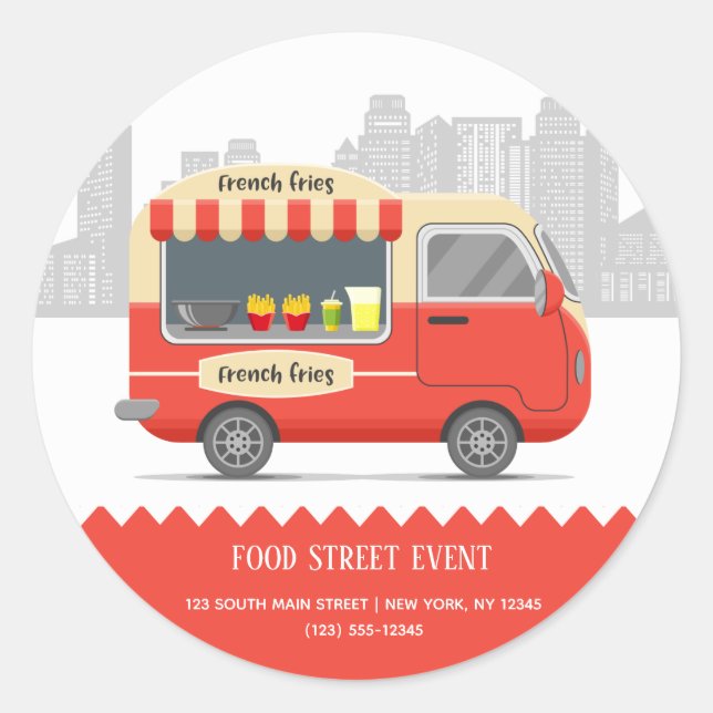 Sticker Rond Alimentation camion rue frites snack (Devant)