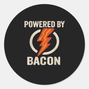 Sticker Rond Alimenté Par Bacon Funny Viande Lover Barbecue Gri