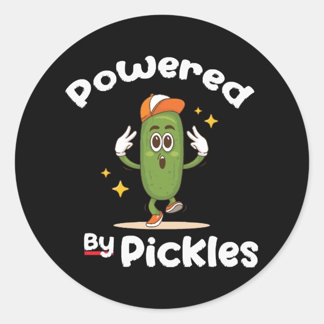Sticker Rond Alimenté Par Des Pickles Aliments Pickle Drôle (Devant)