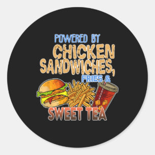 Sticker Rond Alimenté par des sandwichs au poulet, des frites e