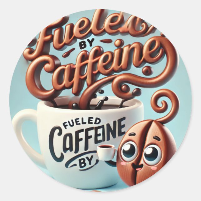 Sticker Rond Alimenté par la caféine (Devant)
