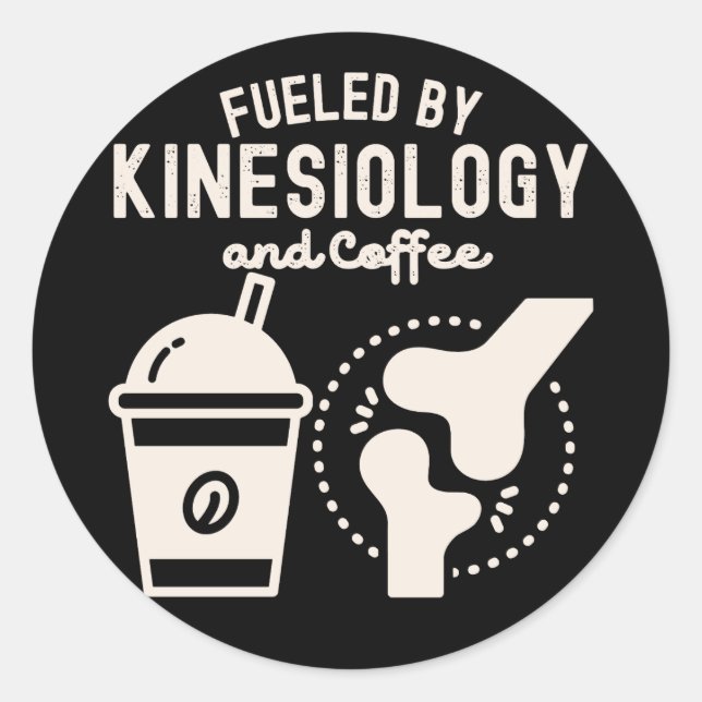Sticker Rond Alimenté par la kinésiologie et le café (Devant)