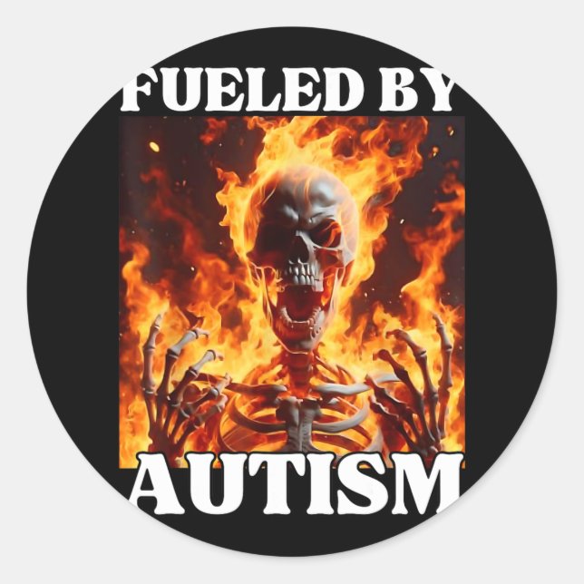 Sticker Rond Alimenté Par L'Autisme Drôle Cringe Dur Squelette  (Devant)