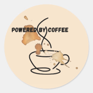 Sticker Rond Alimenté par le café drôle amateur de café