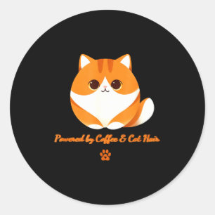 Sticker Rond Alimenté par le café et les poils de chat – drôle