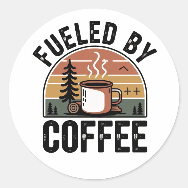 Sticker Rond Alimenté par le Café Retro Camp  (Devant)