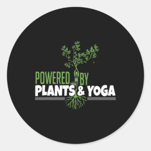 Sticker Rond Alimenté par les plantes et le yoga pour les femme