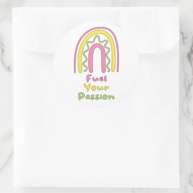 Sticker Rond Alimentez votre passion de motivation boho arc-en- (Sac)