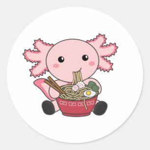 Sticker Rond Aliments Axolotl Ramen Japonais Aliments Kawaii An
