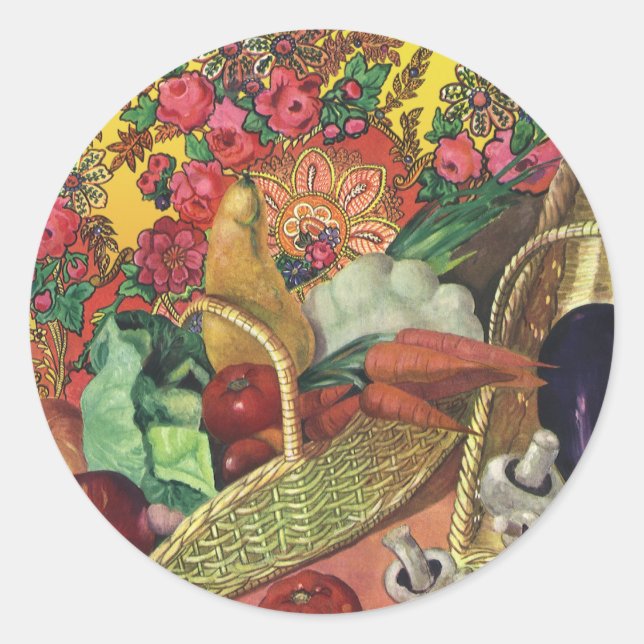 Sticker Rond Aliments Biologiques, Légumes de Jardin, Fleurs en (Devant)