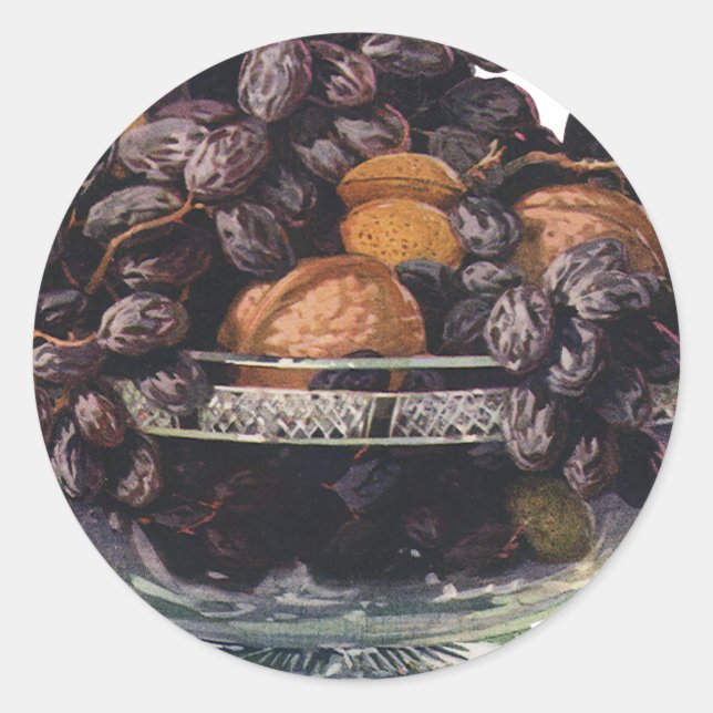 Sticker Rond Aliments Rétro, Noix et Amandes, Fruits et Noix (Devant)