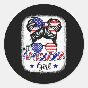 Sticker Rond All American Girl Shirt Usa Drapeau 4 Juillet Femm