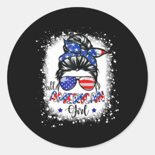 Sticker Rond All American Girl Shirt Usa Drapeau 4 Juillet Femm