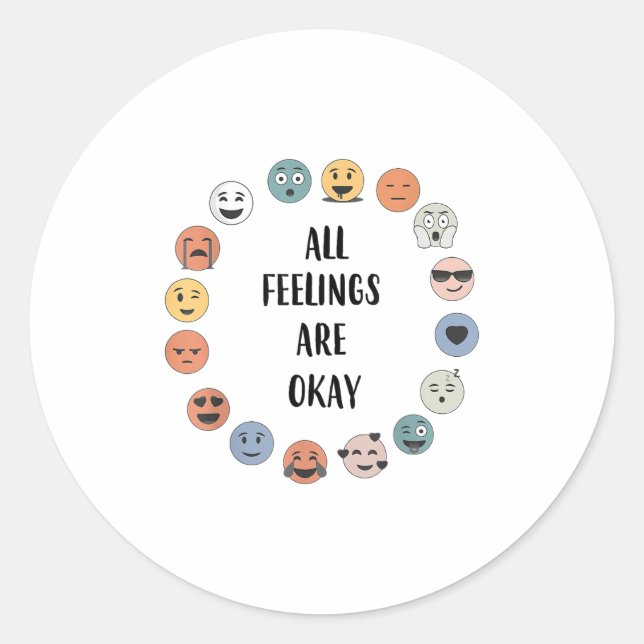 Sticker Rond All Feelings Are Okay School Teacher Psychologist  (Devant)