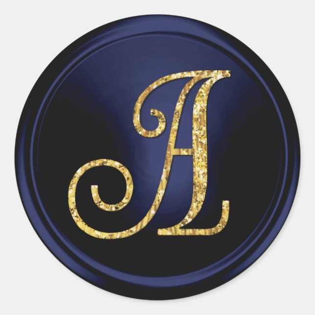 Sticker Rond ALL INITIALS Gold  Monogram 3 Navy Blue (Devant)