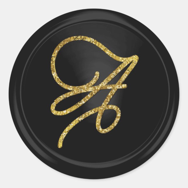 Sticker Rond ALL INITIALS Gold Script Monogram Black (Devant)