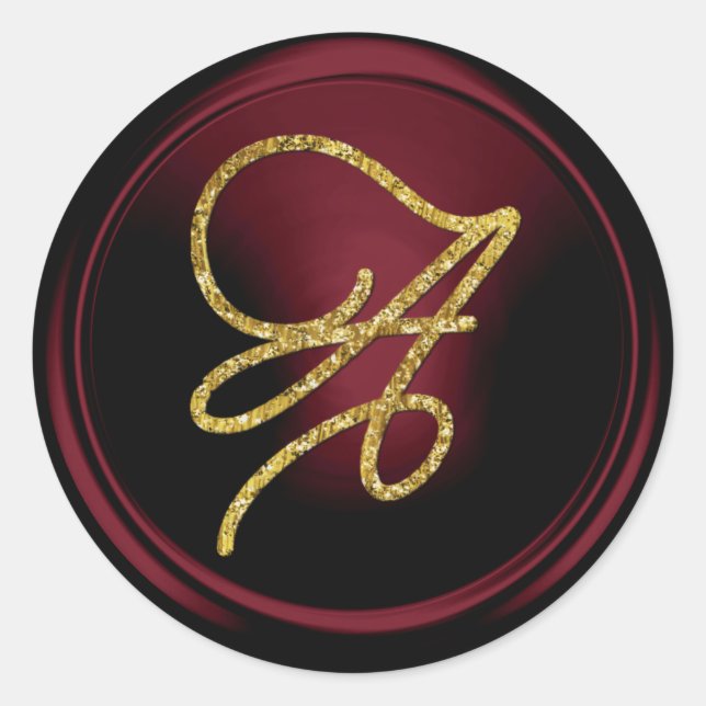 Sticker Rond ALL INITIALS Gold Script Monogram Burgundy (Devant)