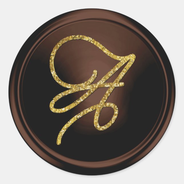 Sticker Rond ALL INITIALS Gold Script Monogram Chocolate (Devant)