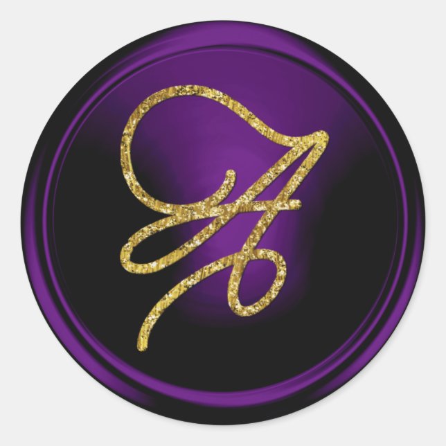 Sticker Rond ALL INITIALS Gold Script Monogram Dark Purple (Devant)