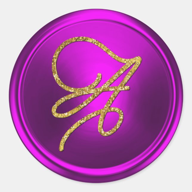 Sticker Rond ALL INITIALS Gold Script Monogram Fuchsia  (Devant)