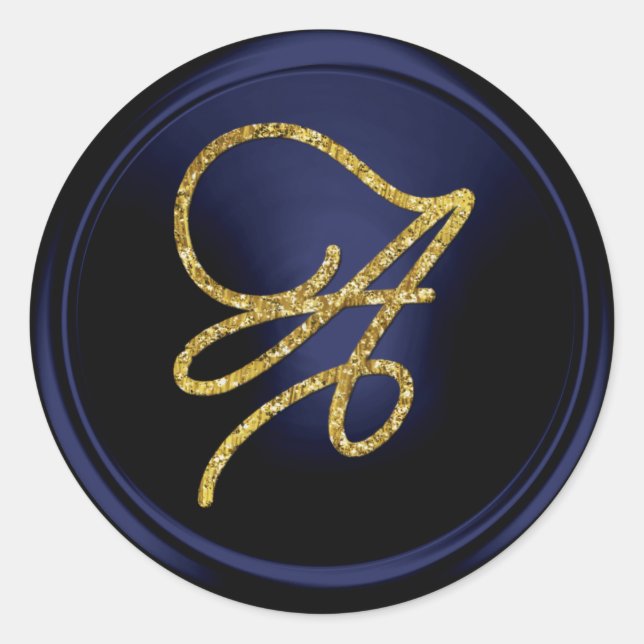 Sticker Rond ALL INITIALS Gold Script Monogram Navy Blue (Devant)