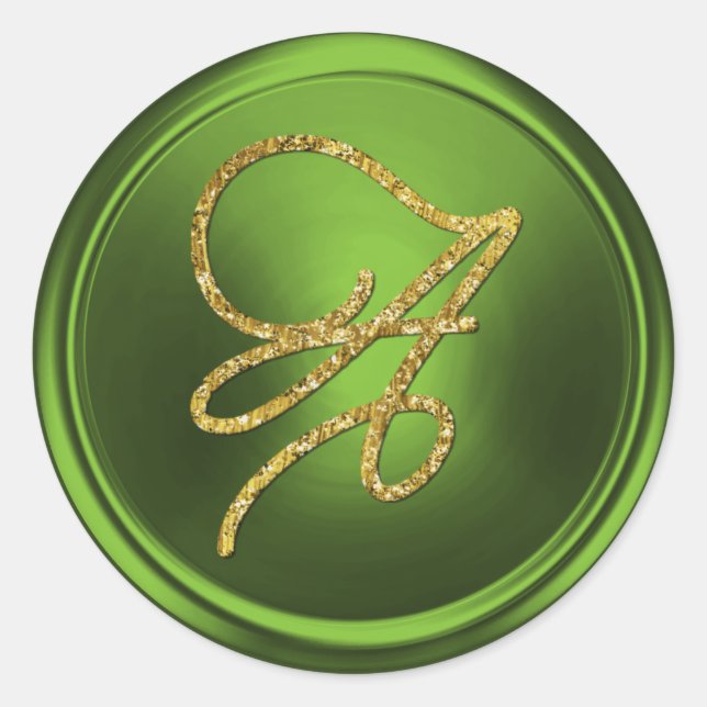 Sticker Rond ALL INITIALS Gold Script Monogram Olive Green (Devant)