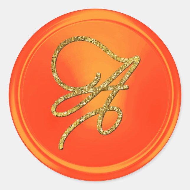 Sticker Rond ALL INITIALS Gold Script Monogram Orange (Devant)