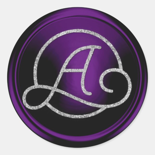 Sticker Rond ALL INITIALS Silver Circle Monogram Dark Purple (Devant)