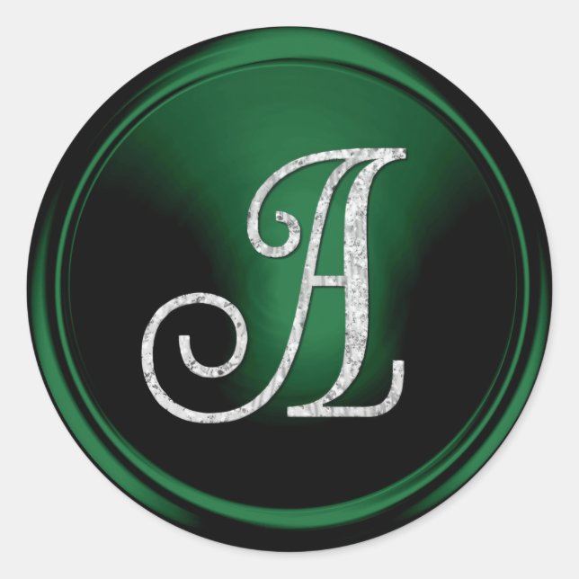 Sticker Rond ALL INITIALS Silver Monogram 3 Emerald Green (Devant)