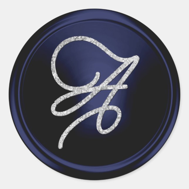 Sticker Rond ALL INITIALS Silver Script Monogram Navy Blue (Devant)