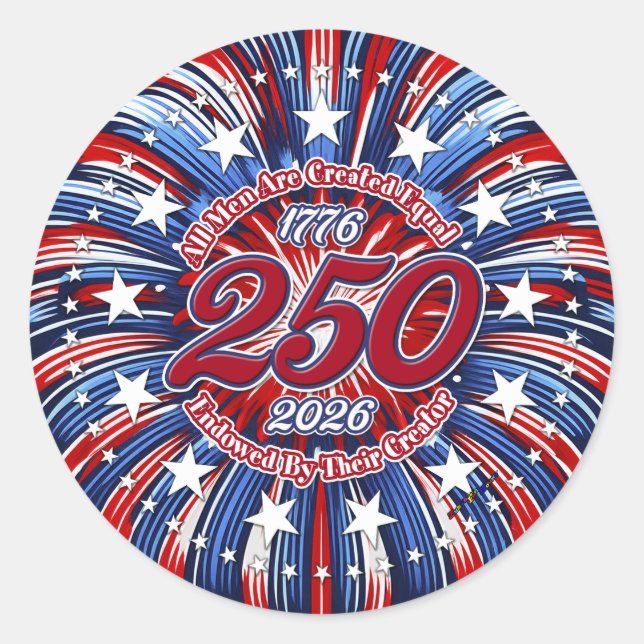 Sticker Rond All Men Are Created Equal Graphic Fireworks Pop (Devant)