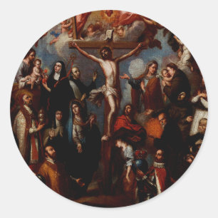Sticker Rond Allégorie de la Crucifixion avec des saints jésuit