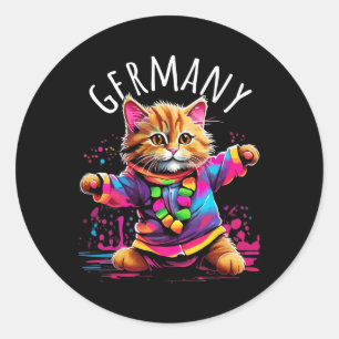 Sticker Rond Allemagne Dancing Chat Amusant Coloré Cute Kitty D