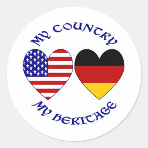 Sticker Rond Allemagne USA Drapeau Coeurs Pays Patrimoine