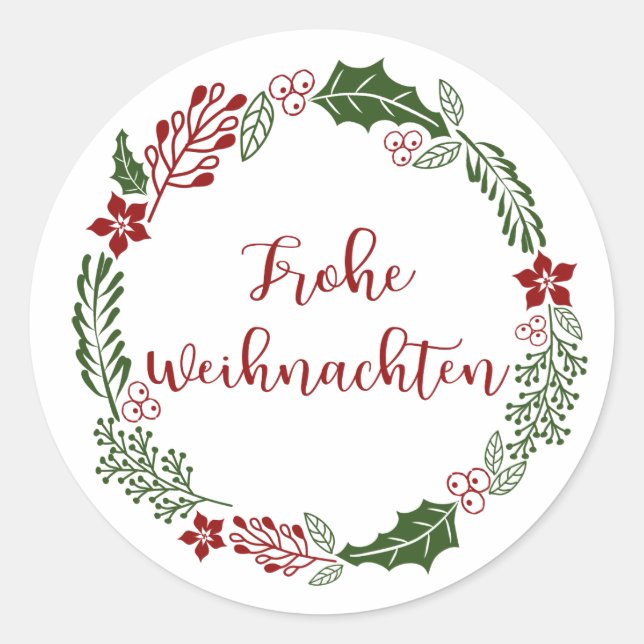 Sticker Rond Allemand Merry Christmas Wreath, Frohe Weihnachten (Devant)